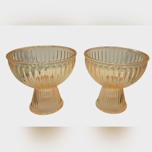 Vintage Peach Color Fluted Glass Pedestal Style Candy Serving Dishes Set Of 2